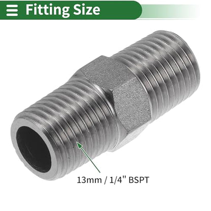 304 Stainless Steel Pipe Fittings 1/4"BSPT Male Hex Nipple Adapter 4 Pcs - size: 1/4"BSPT