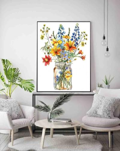 DYAIANGMU Flower Stamped Cross Stitch Kit for Adults 15.7x11.8 inches - color: red-34