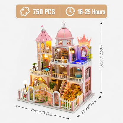 DIY Book Nook Kit with LED Light, Miniature Dollhouse, 3D Wooden Puzzle, Bookshelf Insert Decor Craft Gift (750 PCs Windsor Castle) - style: Windsor Castle 750pcs