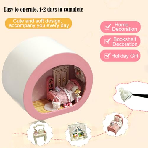 DIY Miniature House Kit, Cute Animal Style Wood Dolls House Model With LED Light - Creativity Gift for Women and Adults - color: E