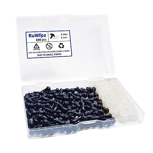RuWfpz Safety Eyes for Amigurumi Crocheting Animals 6mm Bulk 100Pcs Black - size: 6mm