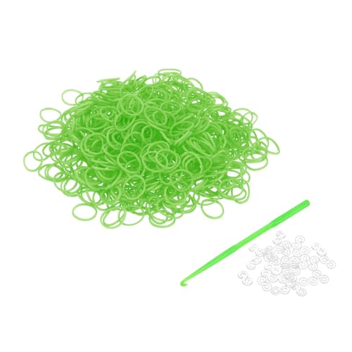 uxcell 600Pcs Loom Rubber Band, Bracelet Making Refill Kit Elastic Loom Band with 25Pcs S-Clips and 1Pcs Crochet Hooks for Weaving DIY Handcrafts, Grass Green - color: Grass Green