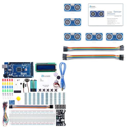 ELEGOO MEGA R3 Starter Kit and 5PCS Ultrasonic Sensor Kit Bundle for STEM