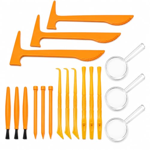 Garneck Kids Dig Kit Excavation Tool Set 3 Sets of Hammer Chisel Brush Scraper and Magnifying Glass for Gem Digging Fossil Discovery Archaeology Play