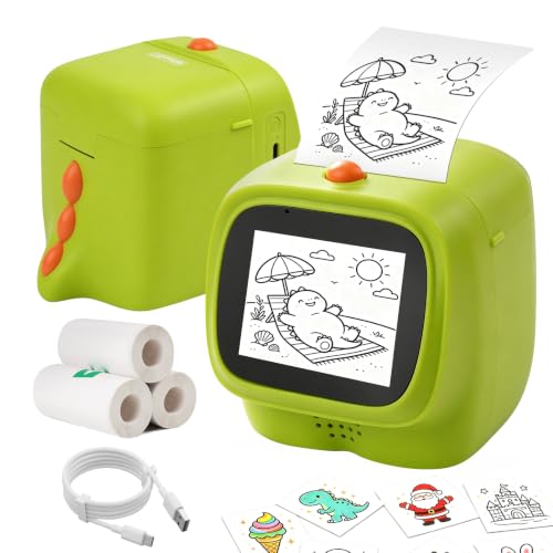 AI Voice Sticker Maker for Kids, Mini Thermal Printer, Lime Dino - color: Yellow Green