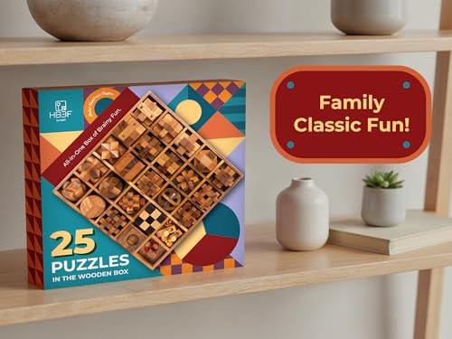 BSIRI 25 in 1 Wooden Brain Teaser Puzzles for Adults and Teens Interlocking 3D Mini Wood Mind Games Hand and Mind Puzzle Teasers Assembly & Disentanglement Set Toys Coffee Table Games Gift - style: 25 Puzzle Set