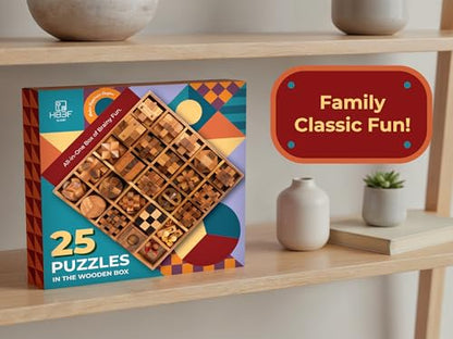 BSIRI 25 in 1 Wooden Brain Teaser Puzzles for Adults and Teens Interlocking 3D Mini Wood Mind Games Hand and Mind Puzzle Teasers Assembly & Disentanglement Set Toys Coffee Table Games Gift - style: 25 Puzzle Set