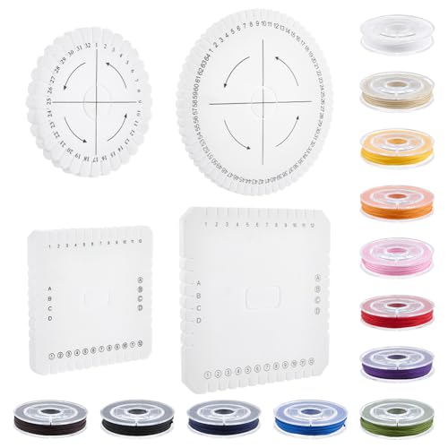 FINGERINSPIRE 4 Pcs Kumihimo Disk Bracelet Making Tools Round Square Friendship Bracelet Disc with 12 Rolls 12 Colors Nylon Thread DIY Bracelet Loom Weaving Board for Beading Bracelets Weaving Kit DIY