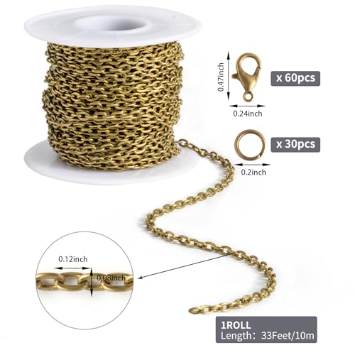 Lemonkey 33 Feet Bronze Chains for Jewelry Making,Necklace & Craft - color: Bronze, size: 2mm