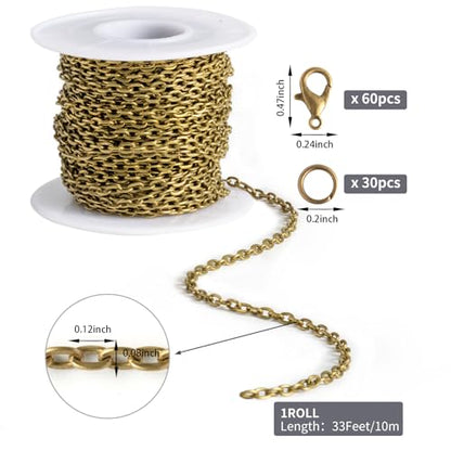 Lemonkey 33 Feet Bronze Chains for Jewelry Making,Necklace & Craft - color: Bronze, size: 2mm