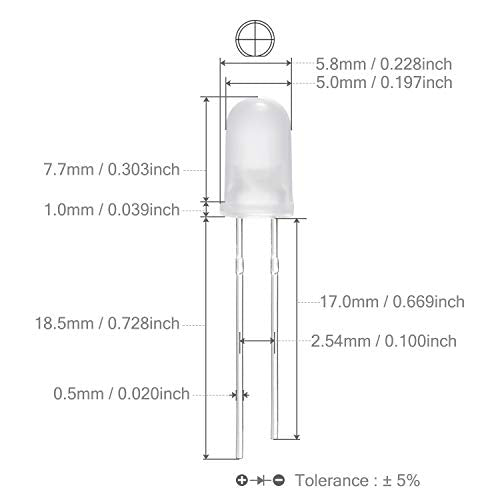 CHANZON 100 pcs 5mm White Diffused LED Diode Lights(DC 3V 20mA) - color: B) White-white (100pcs)