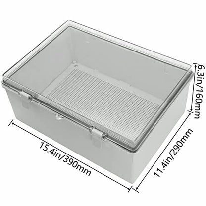 Zulkit Junction Box ABS Plastic Waterproof IP65 Electrical Boxes Hinged Shell Clear Cover Outdoor Universal Project Enclosure with Mounting Plate and Wall Brackets 15.4x11.4X 6.3inch (390x290x160 mm) - size: 15.4" x 11.4" x 6.3"