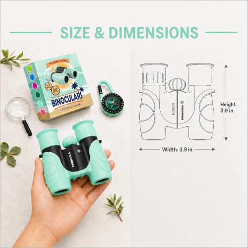 Binoculars for Kids – Perfect Toy for Little Boys and Girls – Extensive Set Incl. Magnifying Glass & Compass – Powerful Magnification 8X21 – 3 to 12 Year Old Kids for Toddler - color: Mint Green