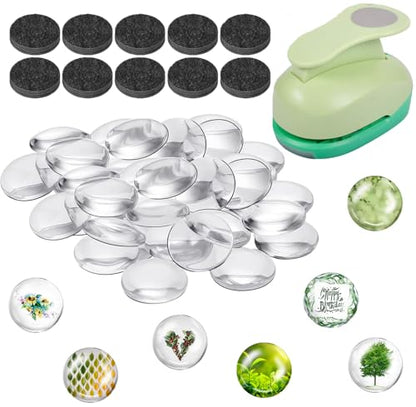 97pcs DIY Fridge Magnets Craft Set Include 1-Inch Paper Punch,Craft Magnets Glass Ceramic Ferrite Magnet with Adhesive Backing and Clear Glass Cabochons for Refrigerator (48 Sets,1 Inch, Round) - size: 1 Inch