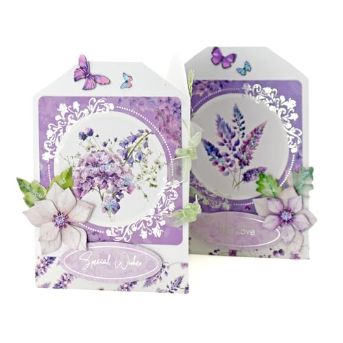 Katy Sue Dusky Violet Blooms, Die Cut Flowers & Leaves Pack. 12 Sheets of Pre-Cut Double-Sided Paper Flowers & Leaves in a Purple Colorway from Card Making Supplies. UK-Made.