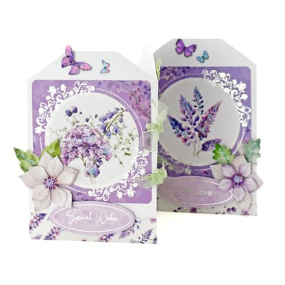 Katy Sue Dusky Violet Blooms, Die Cut Flowers & Leaves Pack. 12 Sheets of Pre-Cut Double-Sided Paper Flowers & Leaves in a Purple Colorway from Card Making Supplies. UK-Made.