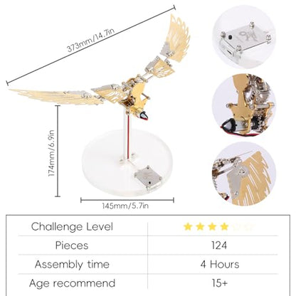Flying Wings 3D Metal Puzzle Kit - Mechanical Biomimetic Wings with Micro Motor, DIY Kinetic Sculpture for Adults, Precision Electroplating Craftsmanship & Interactive STEM Model Gift（Red） - color: Red