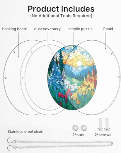 Acrylic Jigsaw Puzzle Suncatcher - Wildflower Valley - color: Wildflower Valley, size: S-7.4in*7.4in