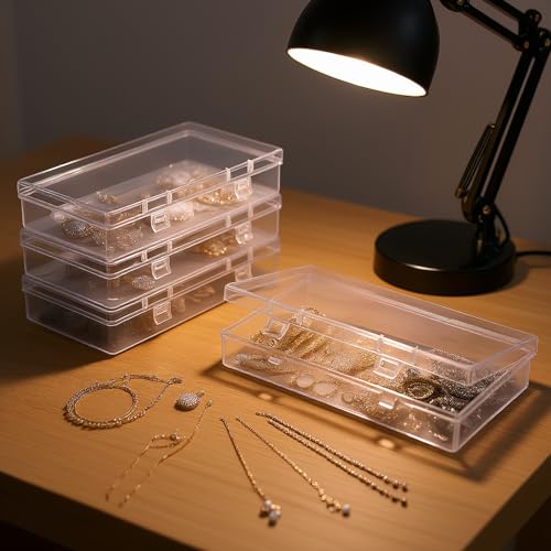 4 Pack Rectangular Clear Plastic Storage Containers 6.1x3.3x1.18 inch - size: 6.1 x 3.3 x 1.18 inch