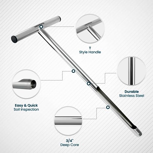 Varomorus Soil Sampler Probe 21" Stainless Steel Tubular T-Style Handle. - size: 21 inch