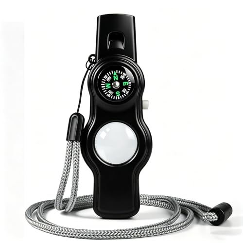 Emergency Survival Safety Whistle，Whistle for Kids with Lanyard,Compass,Thermometer,Ideal for Kayaking, Boating, Hiking, Camping, Climbing - color: Black Whistle 2