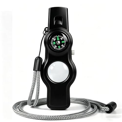 Emergency Survival Safety Whistle，Whistle for Kids with Lanyard,Compass,Thermometer,Ideal for Kayaking, Boating, Hiking, Camping, Climbing - color: Black Whistle 2