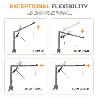 PioneerWorks 1000 LBS Hydraulic Pickup Truck Crane Hoist, 4 Adjustable Load Levels Non-Electric Manual Truck Bed Lifting Crane, Silver - color: Silver