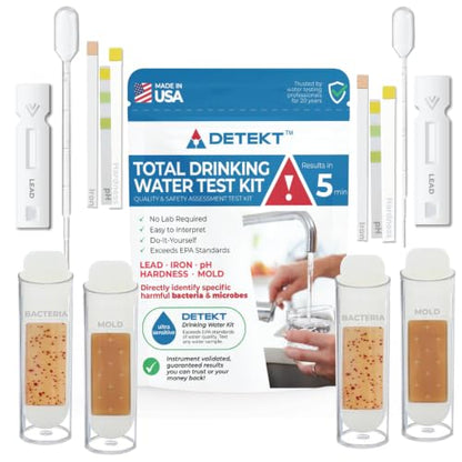 Drinking Water Test Kit (2) Detekt (USA) DIY for Lead, Bacteria, Mold & pH - size: 2 Water Samples