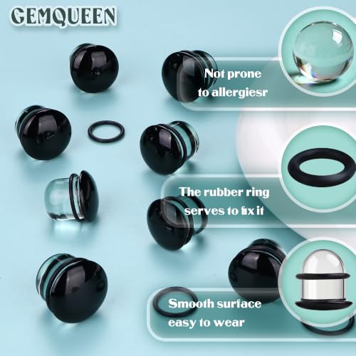 GEMQUEEN 24 Pcs 0.5mm Increments Glass Ear Stretching Kit Hypoallergenic - color: Black, size: 17mm-20mm | 8pcs