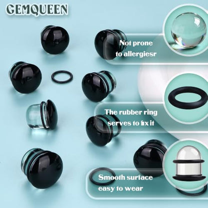 GEMQUEEN 24 Pcs 0.5mm Increments Glass Ear Stretching Kit Hypoallergenic - color: Black, size: 17mm-20mm | 8pcs