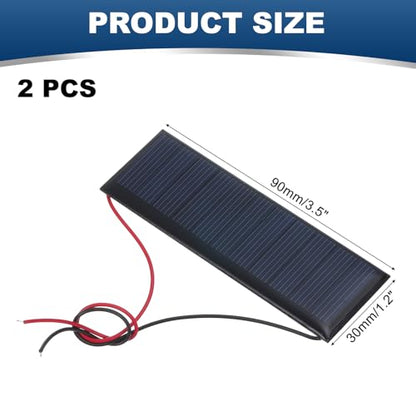 MECCANIXITY 2 Pcs 5.5V 0.33W 60mA Mini Solar Panels, Small Polycrystalline Solar Cell Panel with 2 Cable for DIY Electric Toy Materials Kits Charger, 90mm x 30mm - style: 5.5V 0.33W 60mA