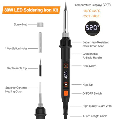 Soldering Iron Kit 80W LED Soldering Gun with Flux for Electronics Repair - color: Orange