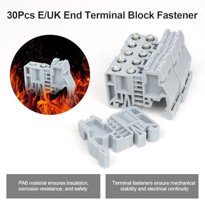 30Pcs E/UK DIN Rail Terminal Blocks End Stopper Bracket - color: Grey, size: 30 Pcs