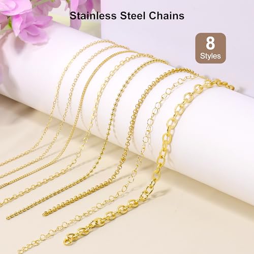 PP OPOUNT Gold Necklace Chains for Jewelry Making, 62.3 Feet 8 Rolls Chain - color: Gold, size: 8 Rolls