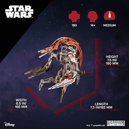 UGEARS Star Wars Droideka 3D Wooden Puzzles for Adults - Transforming Destroyer Droid Rolls into a Sphere and Unfolds to Battle Stance - Mechanical Model Kits for Adults to Build, Collectible Gift