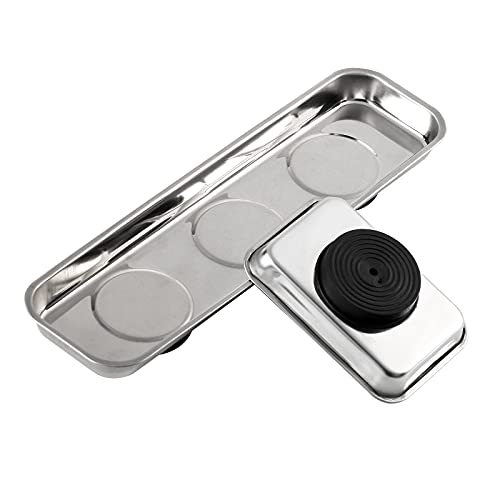 3 Pieces Magnetic Trays Set Stainless Steel Magnet Tool Tray Parts Holder for Screws, Sockets, Bolts, Pins, Mechanic's and Automotive - size: 3 Pieces Set (3.7" x 2.5" + 8.9" x 2.5")