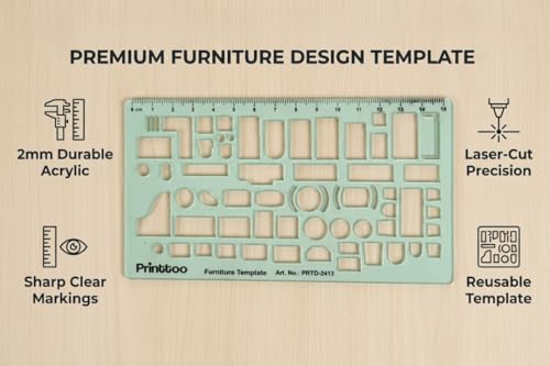Printtoo Furniture Template Stencil, 2mm Thick Clear Green Acrylic Interior Design Ruler, Furniture Layout Cutouts with Measurements, Drafting Tool for Architects & Designers - color: Series-PRTD-2413A