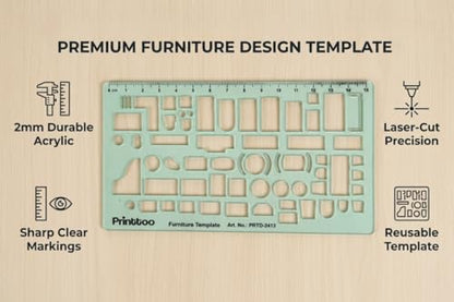Printtoo Furniture Template Stencil, 2mm Thick Clear Green Acrylic Interior Design Ruler, Furniture Layout Cutouts with Measurements, Drafting Tool for Architects & Designers - color: Series-PRTD-2413A