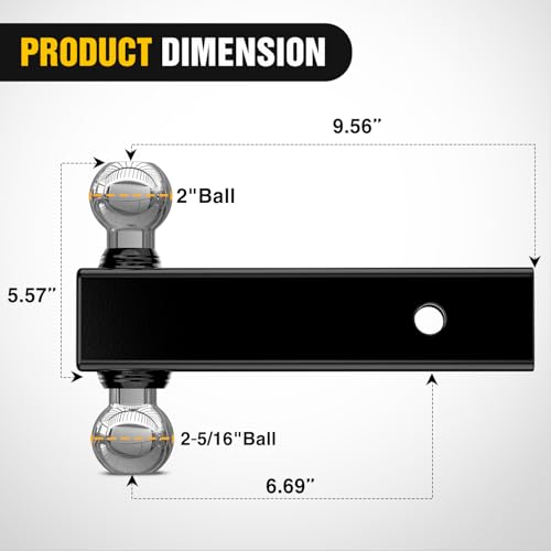 Nilight Multi-Ball Trailer Hitch Ball Mount, 2 & 2-5/16 Inch Balls, Dual Ball Mount fits 2-1/2-Inch Hitch Receiver, Chrome Plating - color: 2-1/2" hitch 2ball