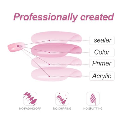 Medium Length Press on Nails Almond Fake Nails Butterfly False Nails with 3D Charms Designs 24Pcs Natural Reusable Acrylic Nails for Women Girls - color: Style31