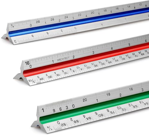 12" Architectural Scale Ruler Triangular Ruler, Color-Coded, 1 Pack - color: Tricolor