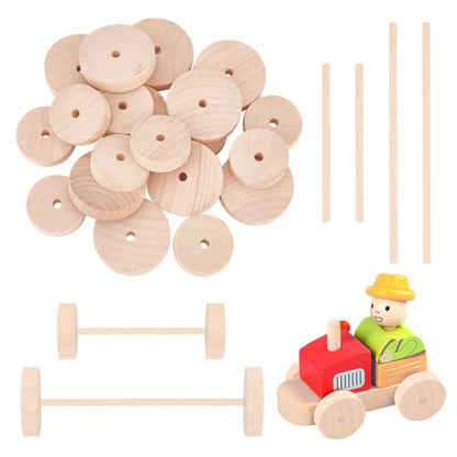 OLYCRAFT 1.8/1.4 Inch Unfinshed Wood Craft Wheels with Stick Flat Round - size: 1.8 inch & 1.4 inch