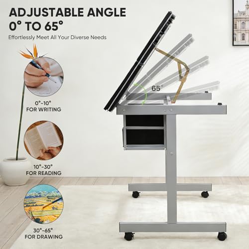 Magshion Drafting Table Adjustable Drawing Table - color: Clear & Gray