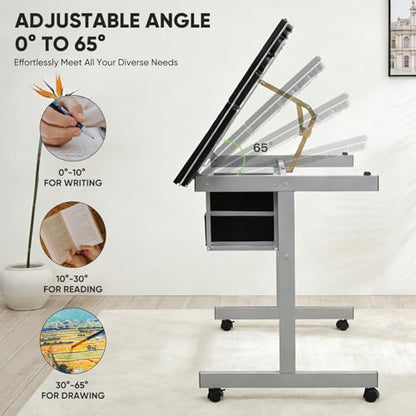 Magshion Drafting Table Adjustable Drawing Table - color: Clear & Gray