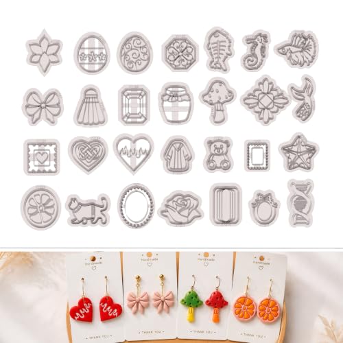 GYYCBXM Polymer Clay Cutters for Earrings, 28PCS Vintage & Whimsical Clay Earring Cutter Set with Bows, Hearts, Flowers, Fish, Mushroom & Nature Designs, Clay Tools, Pottery, Ceramic & Air Dry Clay