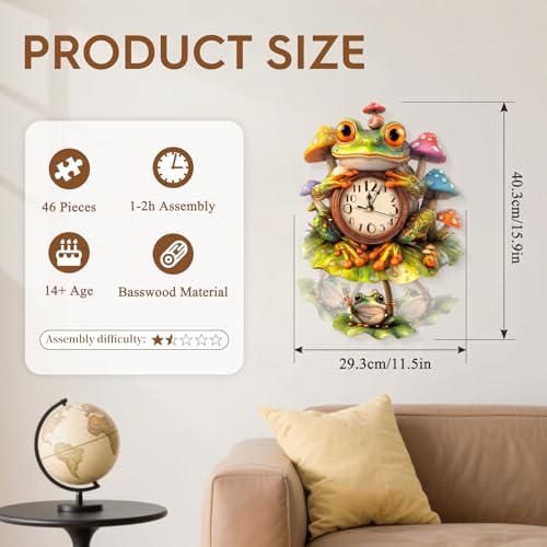 3D Puzzles for Adults Wooden Frog Puzzle Clock Adult Crafts - color: Frog Clock