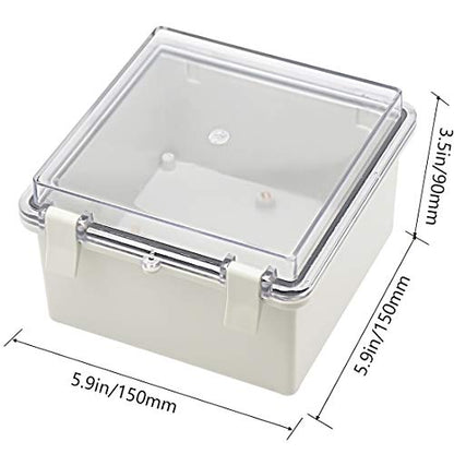 Zulkit Junction Box ABS Plastic Dustproof Waterproof IP65 Electrical Boxes Hinged Shell Outdoor Universal Project Enclosure Clear Cover with 2 Cable Glands 5.9 x 5.9 x 3.5 inch (150x150x90 mm) - size: 5.9" x 5.9" x 3.5"