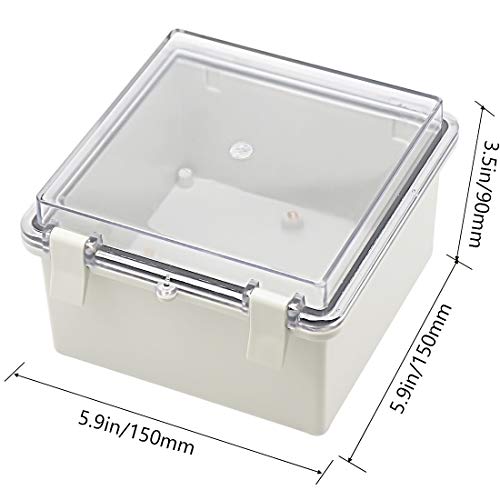 Zulkit 2pcs Junction Box ABS Plastic Dustproof Waterproof IP65 Electrical Boxes Hinged Shell Outdoor Universal Project Enclosure Clear Cover with 2 Cable Glands 5.9 x 5.9 x 3.5 inch (150x150x90 mm) - size: 5.9" x 5.9" x 3.5"(2pcs)