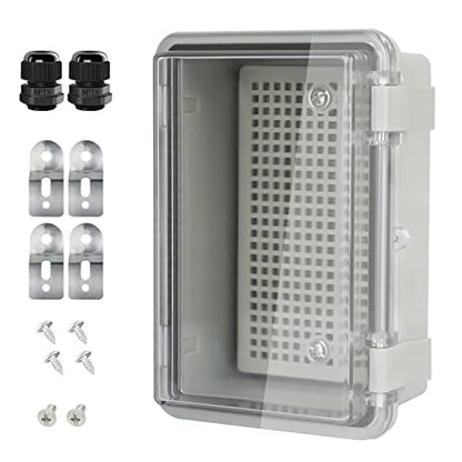 Junction Box IP65 Waterproof ABS Plastic Enclosure Hinged PC Clear Cover Electrical Project Box with Mounting Plate, Wall Brackets, Cable Glands 5.2" x 3.2" x 2.6" - color: Clear Cover, size: 5.2" x 3.2" x 2.6"
