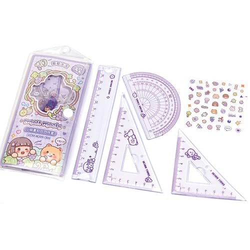 4 Pieces Purple Flexible Rulers Set 15cm Soft PVC Bendable Rulers Shatterproof Straight Ruler Triangle Ruler Straight Edge Protractor Math Geometry Tool Office School Supplies (Purple) - color: Purple